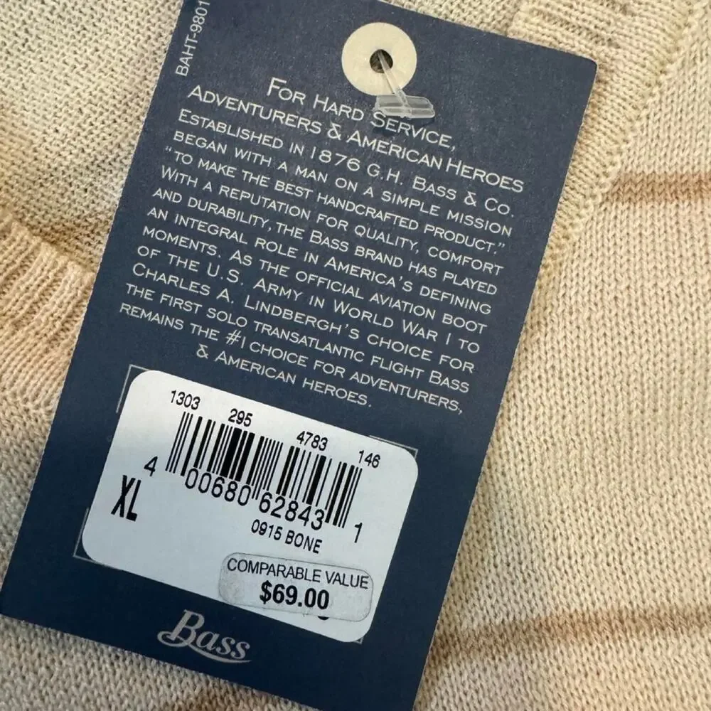 G.H. Bass & Co Merino Wool V-Neck Sweater XL NWT Beige Striped 100% Merino Wool